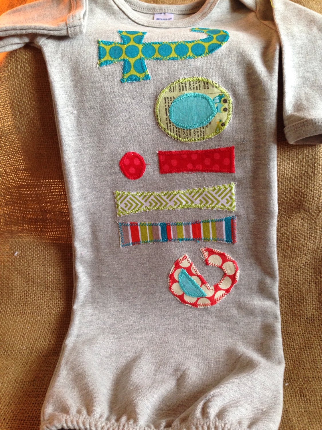 Personalized appliqué infant gown boy baby gown grey gown