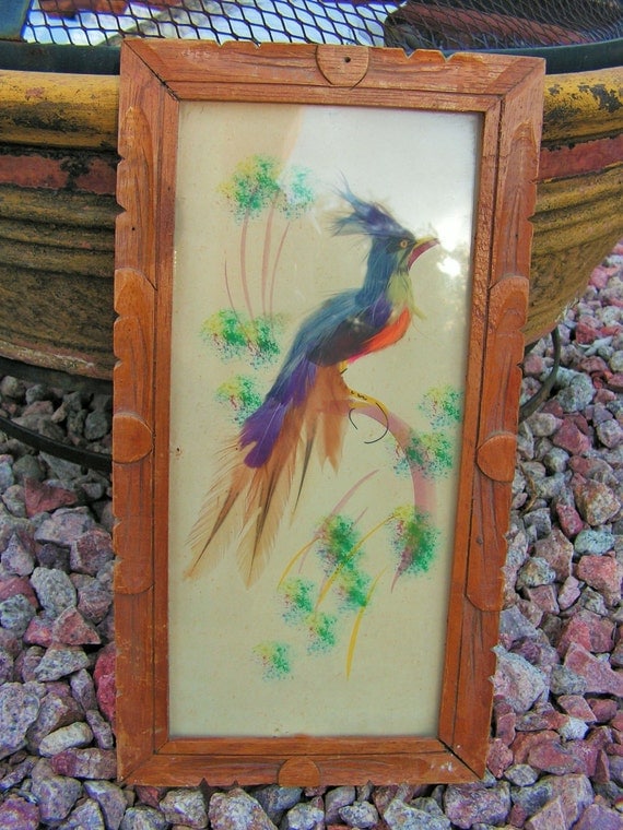 Mexican Feather Art Bird Framed Painting Collage by retrosideshow