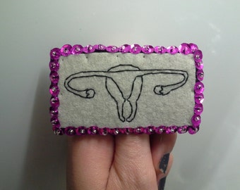 Brooch My Uterus Embroidered Felt Anatomical Design Pink