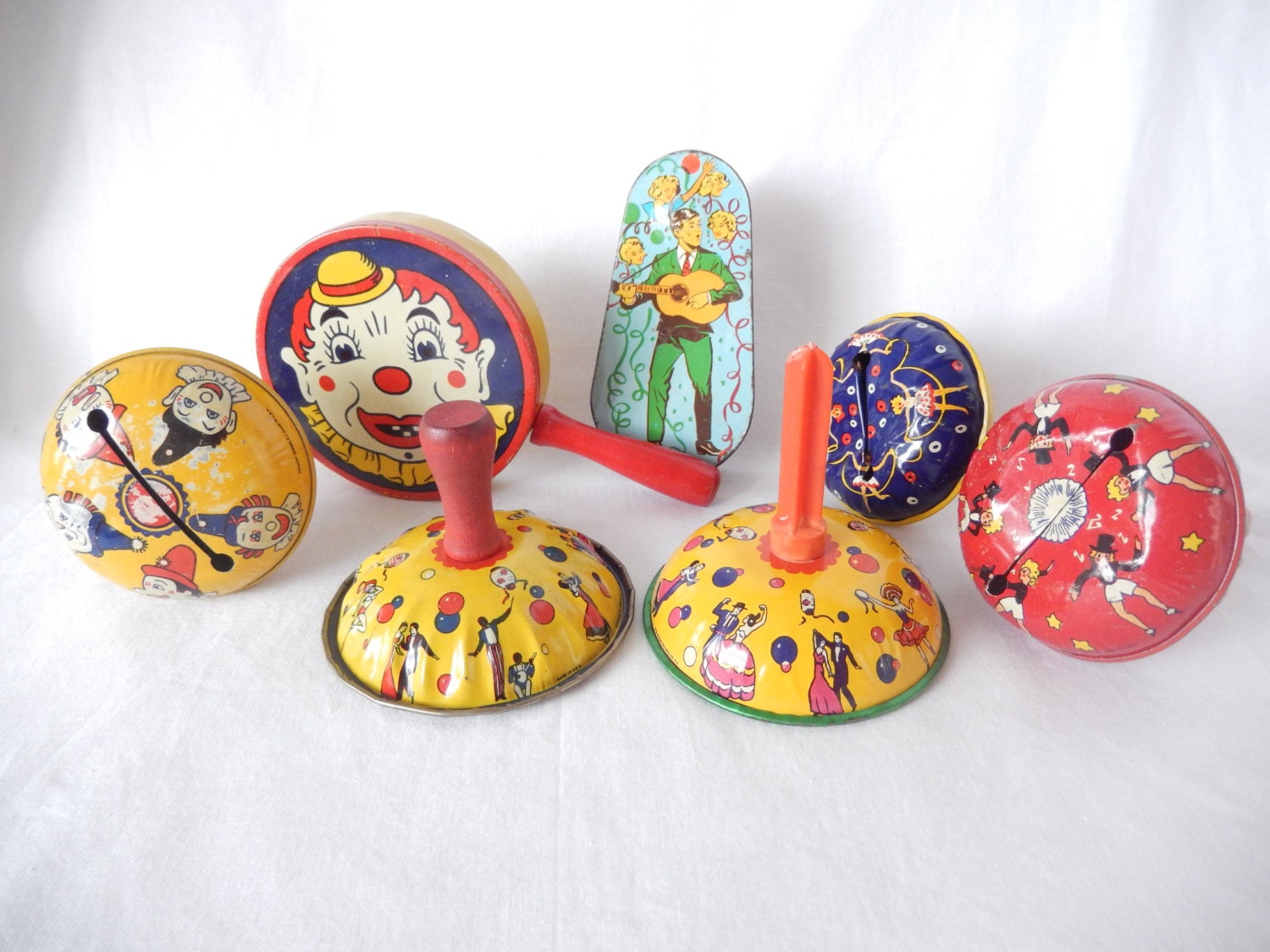 vintage noise makers tin lithographs Kirchhof noisemakers