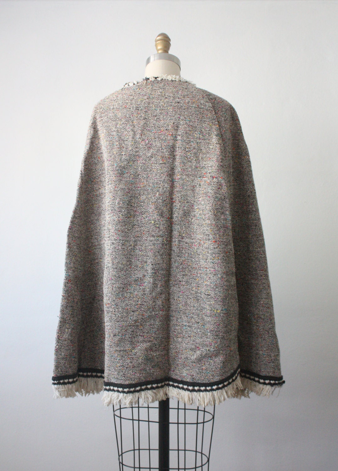 woven cape / vintage 1960s tweed wool cape