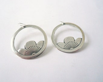 Lotus flower big silver hoops Large lotus hoops Large hoop earrings Sterling silver wires Lotus hoops Gift for yogi yoga lover Zen jewelry