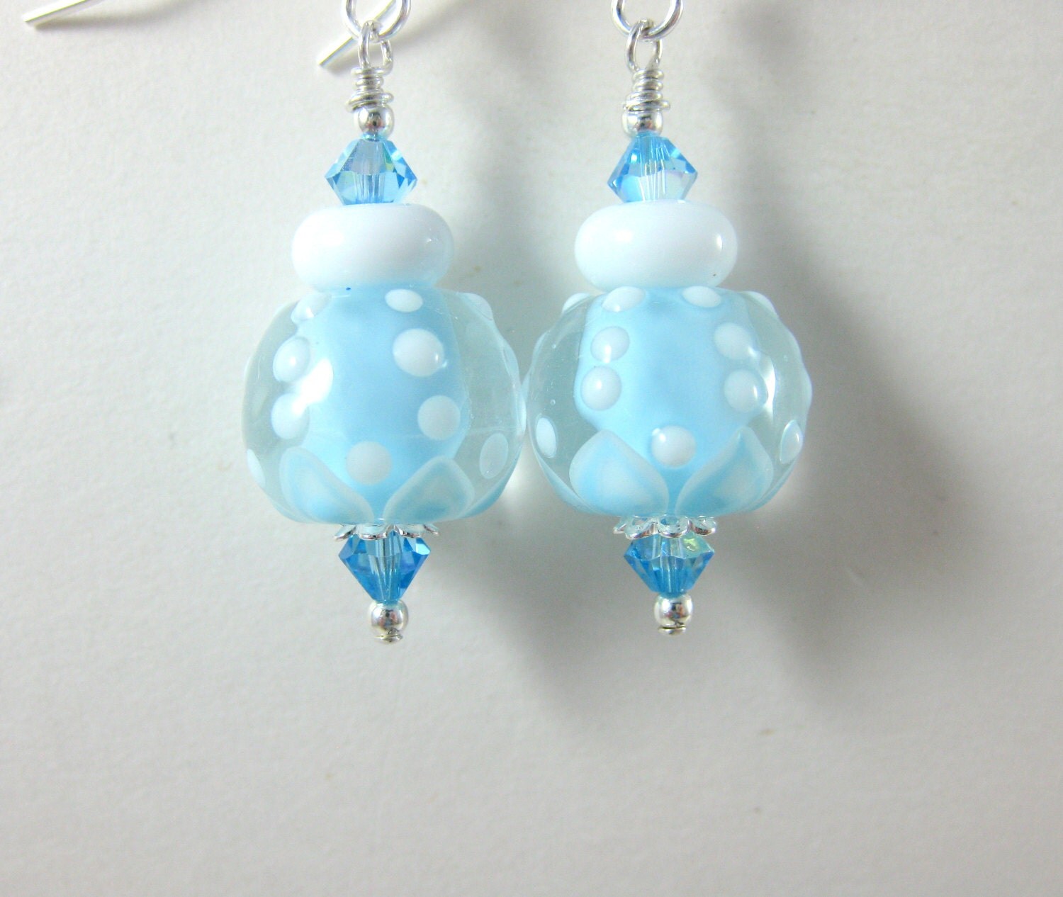 Baby Blue & White Earrings Cute Earrings Aqua by GlassRiverJewelry