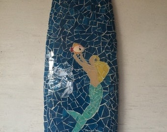 Beautiful mermaid mosaic surfboard