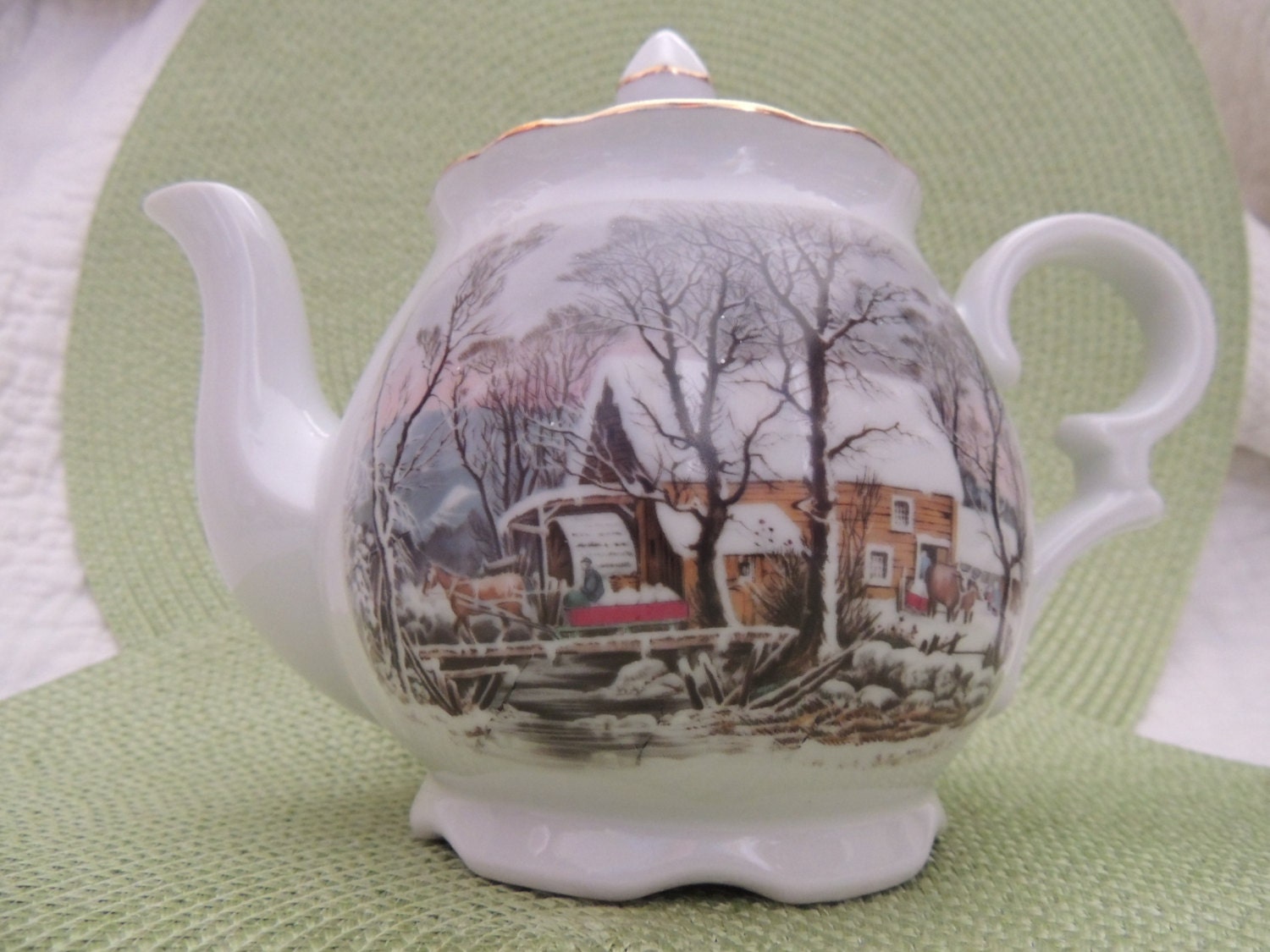 Avon China Teapot Winter Scene Avon Representative Exclusive