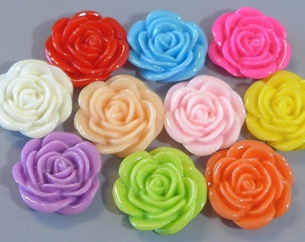 20pcs Rose Flowers...Resin...Cabochon...20mm...10 Colors...F2