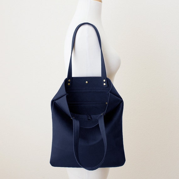 small navy tote bag