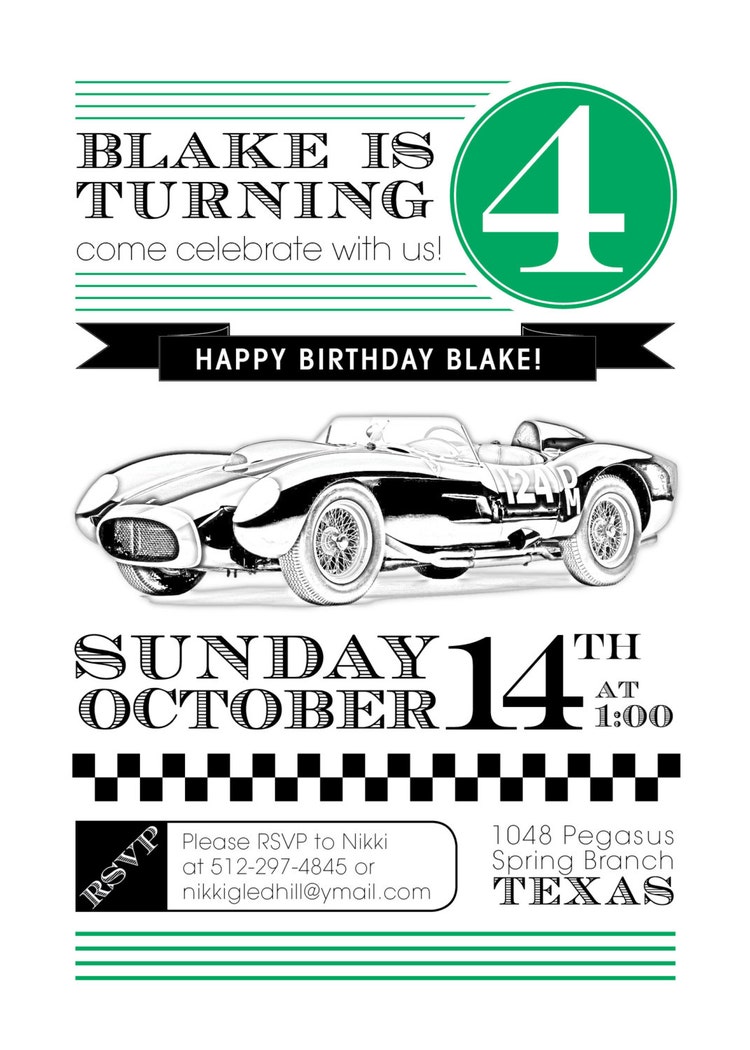 Race Car Party Invitation PDF Custom by emilyedsondesign on Etsy