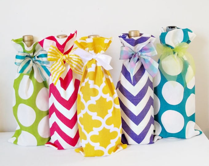 Wine Bags 3 Pack, Wine Sack, Wine Caddy, Wedding, Bachelorette Party, Hostess Gift, Aqua Chevron, Hot Pink Dots, Design Your Own