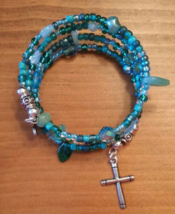 4 Strand Faith Bracelet on Memory Wire with Glass Beads