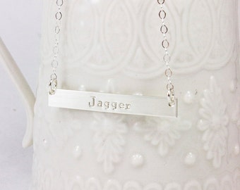 Silver Bar Necklace - Sterling Silver Name Plate Necklace - Horizontal Silver Bar Personalized with Names - Celebrity Inspired Jewelry