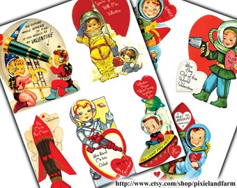 Spaceman Valentine Vintage Printable Digital Download