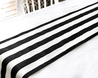 Black & white stripe table runner, Choose length, Wedding table runner, Dining table runner, Table decor, black and white bridal shower
