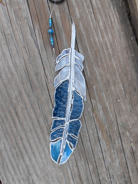 Stained Glass Feather Suncatcher Handmade Window Decor