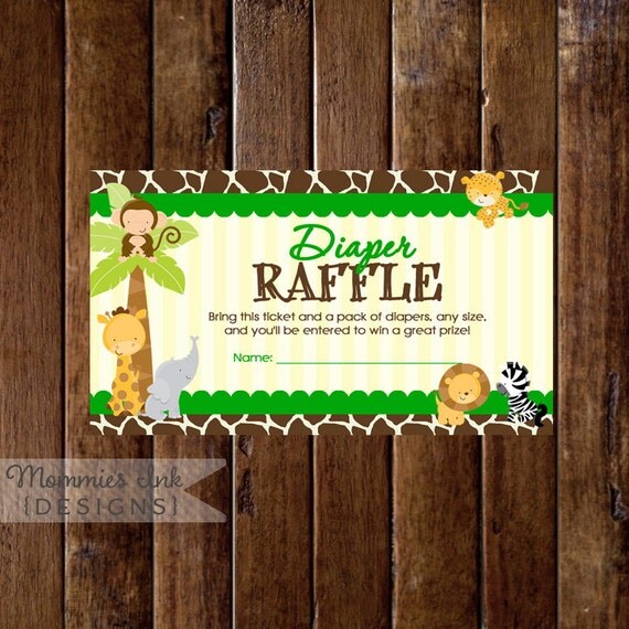 Safari Theme Diaper Raffle Ticket Jungle Animals Diaper