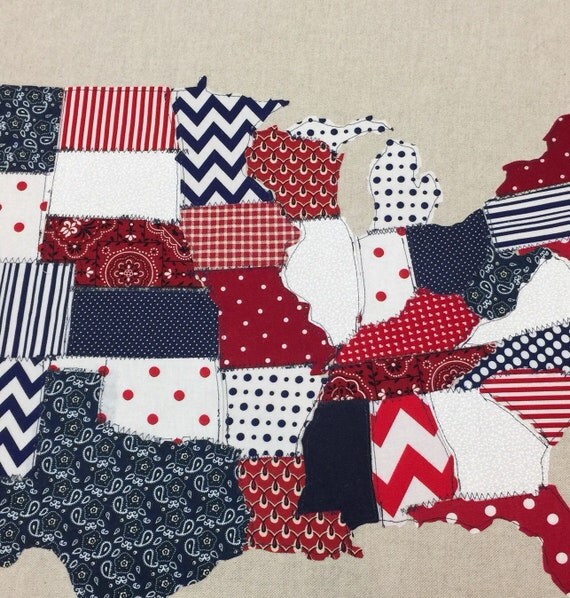 Items similar to Fabric Scrap Map, fabric map, united states, burlap