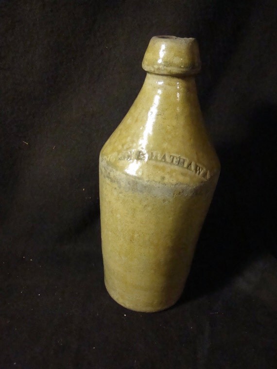 Glazed Stoneware beer mead ale bottle Hathaway