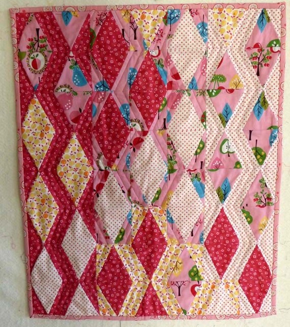 funny diamonds modern table topper or mini wall hanging doll quilt PINK girly