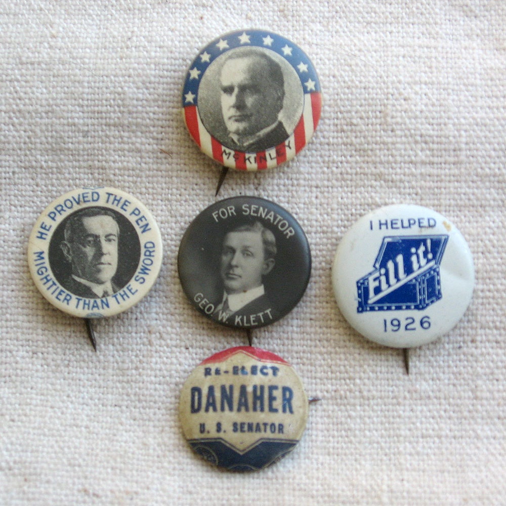 Set of Antique Political Campaign Buttons by MarlinspikeChandlery