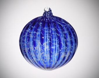 HAND BLOWN GLASS Christmas Ornament Suncatcher Ball Cobalt Blue