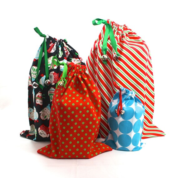 christmas fabric gift bags set of 4 drawstrings with christmas fabric gift bags set of 4 drawstrings with