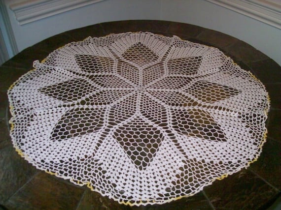 Vintage 26 Round Hand Crocheted Table Topper White
