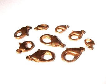 SOLID Copper Lobster Claw Clasps 12mm, 15mm or 18mm Copper Trigger Clasp (Not Plated) 3 pcs.
