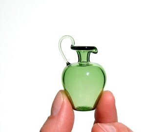 Miniature Pitcher in Green, Hand Blown Glass