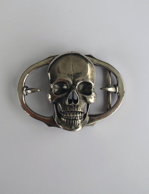 Men Sterling silver SKULL belt buckle biker belt buckle by napasha