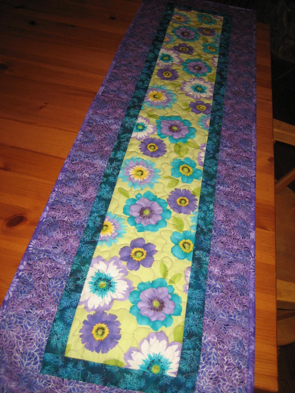 Quilted Table Runner Summer Garden Purple Blue and by TahoeQuilts