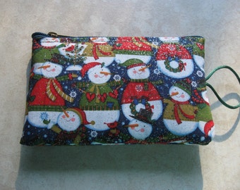 snowman print fabric padded makeup jewelry bag