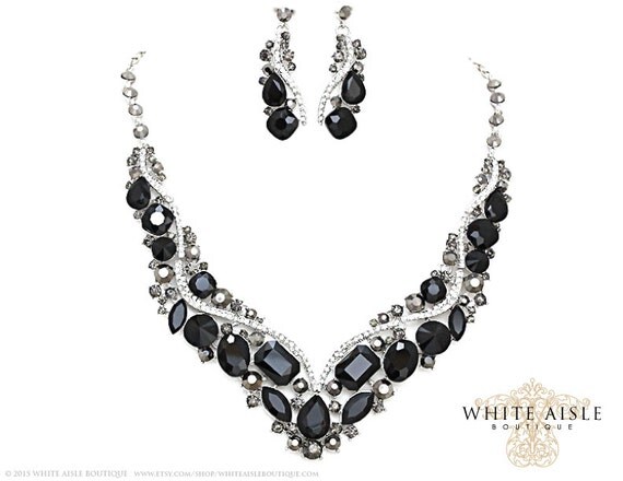 Black Wedding Jewelry Set Crystal Bridal By Whiteaisleboutique