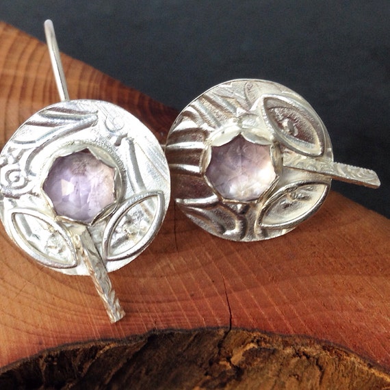 Sterling silver handmade earrings with rose cut amethyst, hallmarked ...