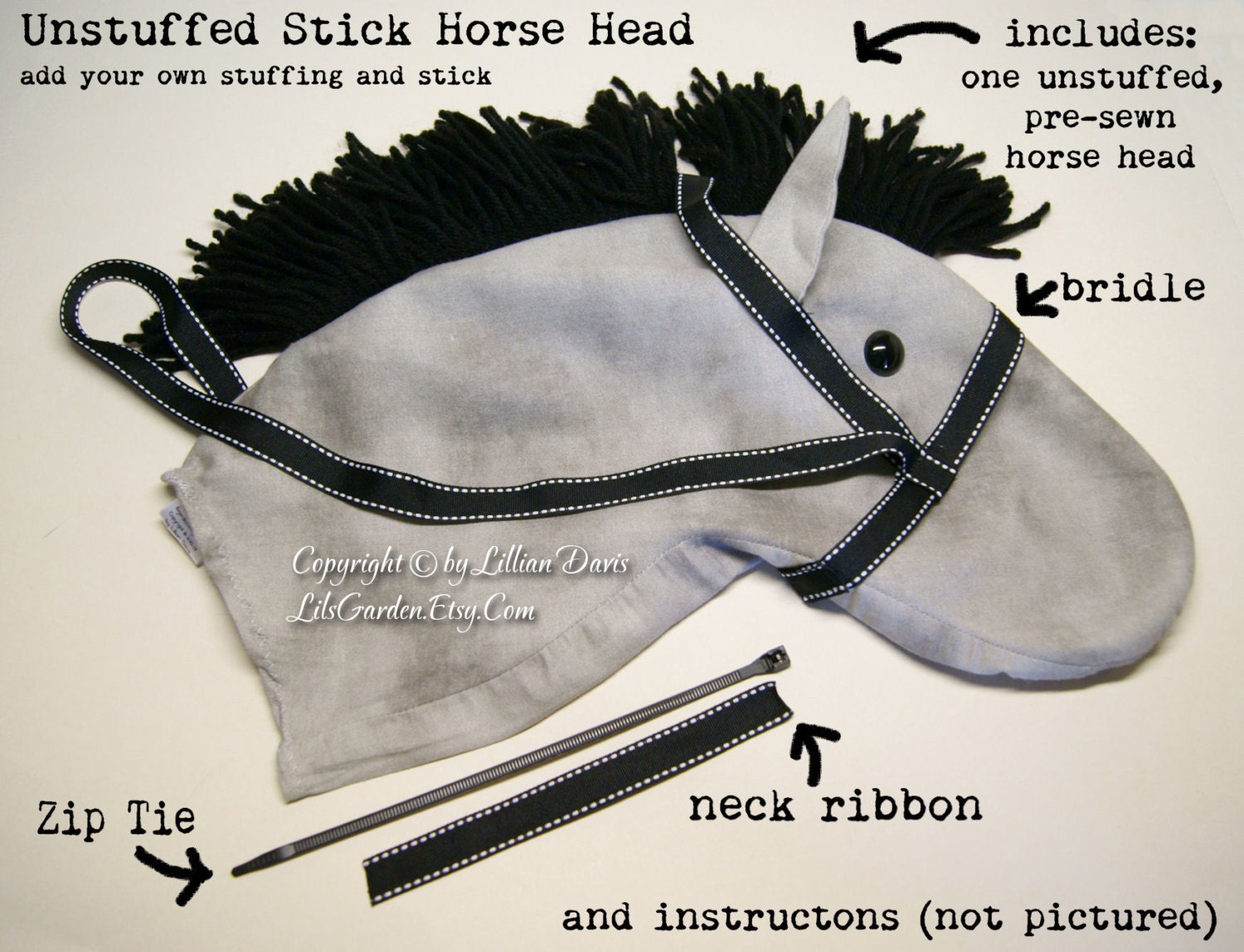 Unstuffed Stick Horse Head Traditional & Fun Colors MADE to