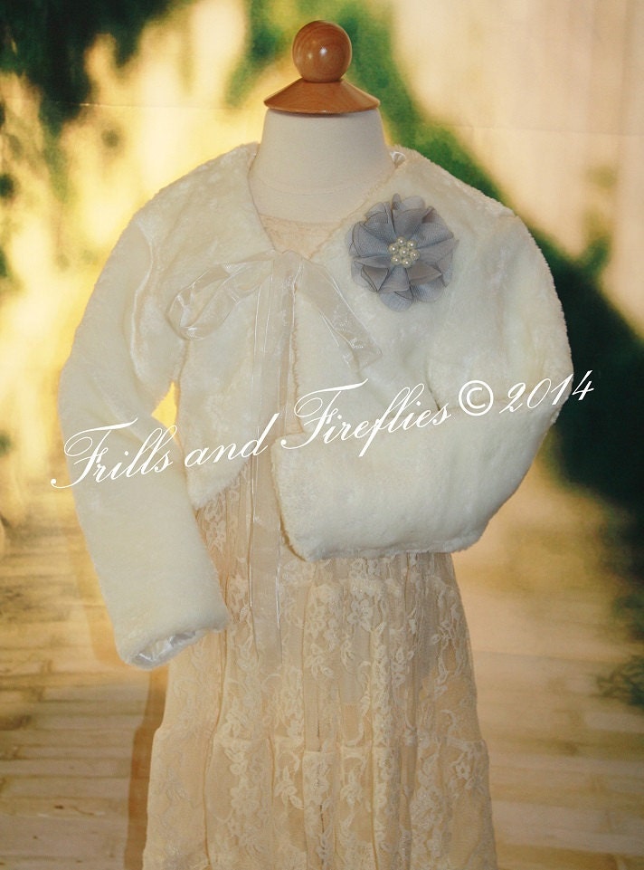 Girls Flowergirl Ivory Fur Bolero Jacket by FrillsandFireflies