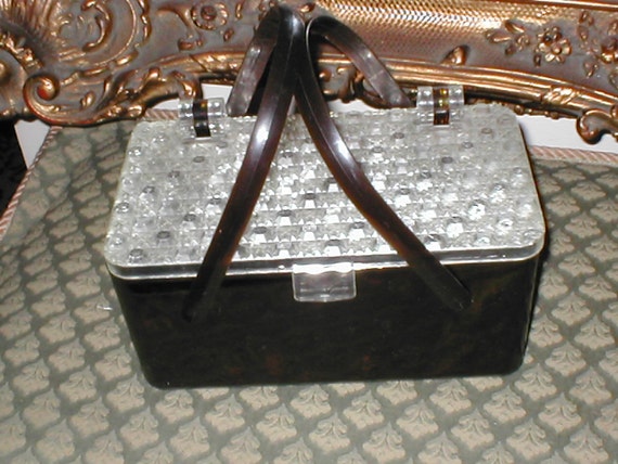 VINTAGE 1950's.. Lucite tortoise shell Box Purse