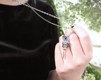 Bird Skull Necklace Pendant - Animal Skull Jewelry - Sterling Silver Raven Necklace - Crow Jewelry - Edgar Allen Poe