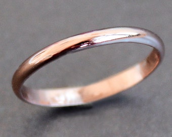 14K Solid ROSE Gold Ring - 2mm Simple Half Round Band - Classic Wedding Band (Size 2 - 10)
