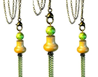 Boho Jewelry Tassel Necklace Pendant, Long Necklaces, Repurposed Jewelry, Upcycling, Ikea Hack, Lime Green