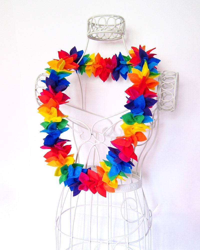 Rainbow Lei Felt Flower Party Wear by Snowbella on Etsy