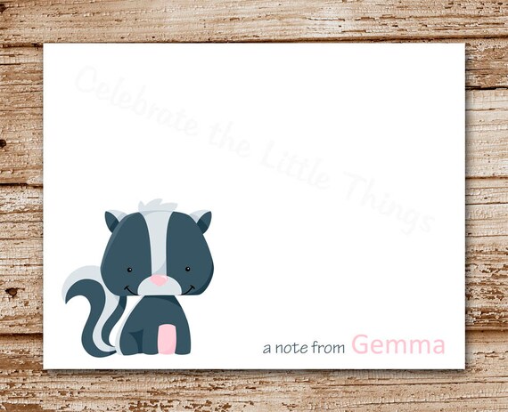 Set of 8 Skunk Note Cards - Notecards - Stationery - Little Stinker - Woodland, Forest Animals - Blank Cards - Personalized Il_570xn