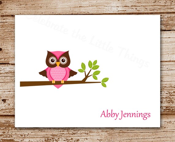 Set of 8 Owl Note Cards - Pink Owl Cards - Notecards - Stationery - Thank You - Blank Cards - Bird - Personalized Il_570xn