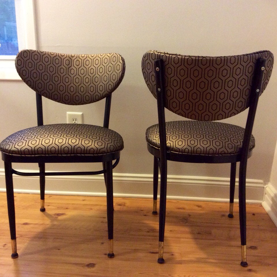 Vintage Bronze and Black Chair Set Metal Brass Tipped McCobb Style