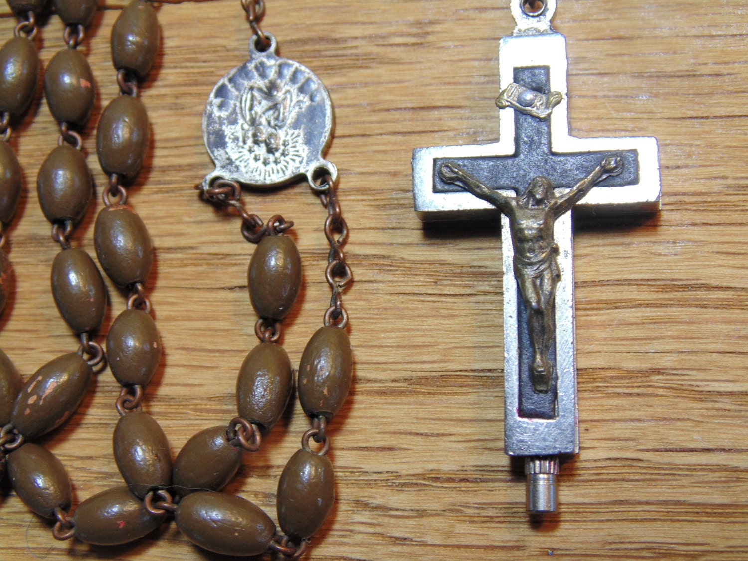 Reliquary Crucifix ROSARY signed Roma with Terra by OurVintageWay