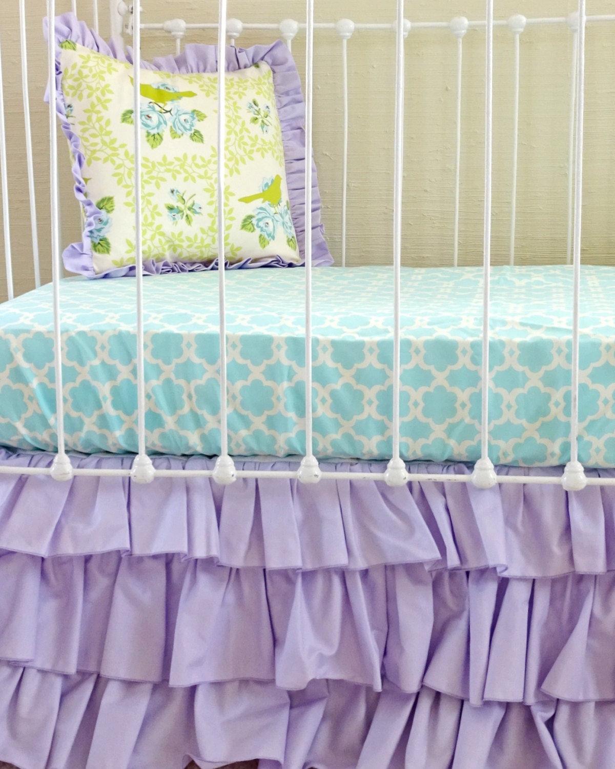 Lavender Mockingbird Custom Baby Bedding Set Aqua by LottieDaBaby