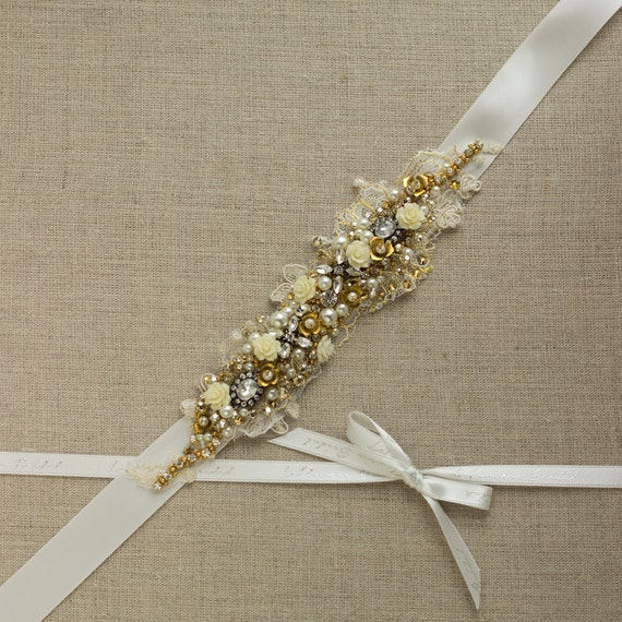 Gold Bridal sash Gold Wedding belts sashes Bride by LeFlowers