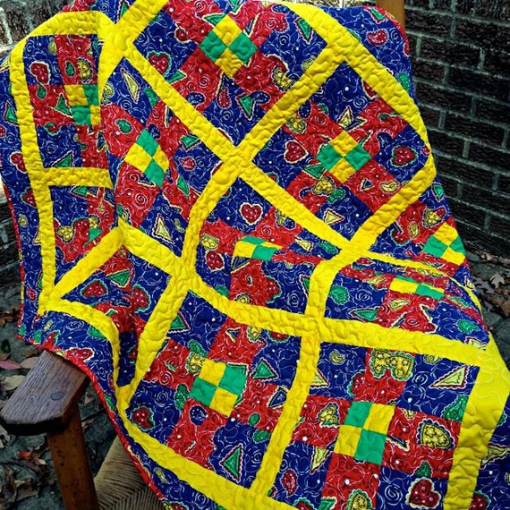 Bright Primary Colors Patchwork Lap Quilt Baby By DocksideDesigns