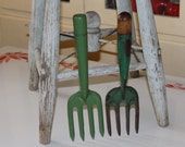 Antique Garden Tools, Vintage Hand Tools, Primitive Tool Set, 1930's Rustic Gardening, Collectible Tool Set, Jadeite Green, Vintage Garden