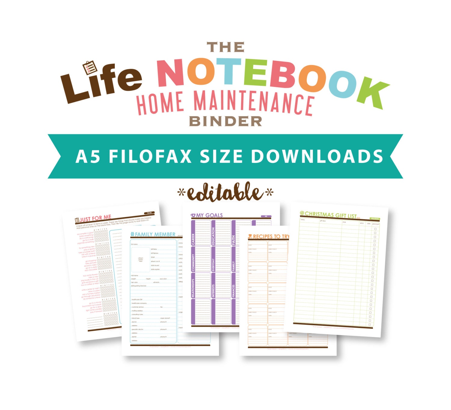 The Life Notebook A5 Filofax DOWNLOADS ONLY by KellyBangsCreative