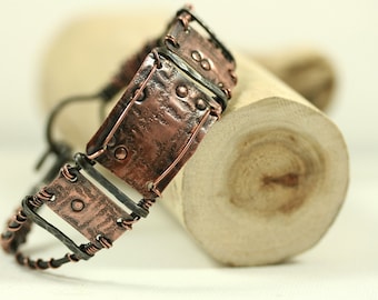 Copper And Steel Mixed Metal Cuff Bracelet Bangle